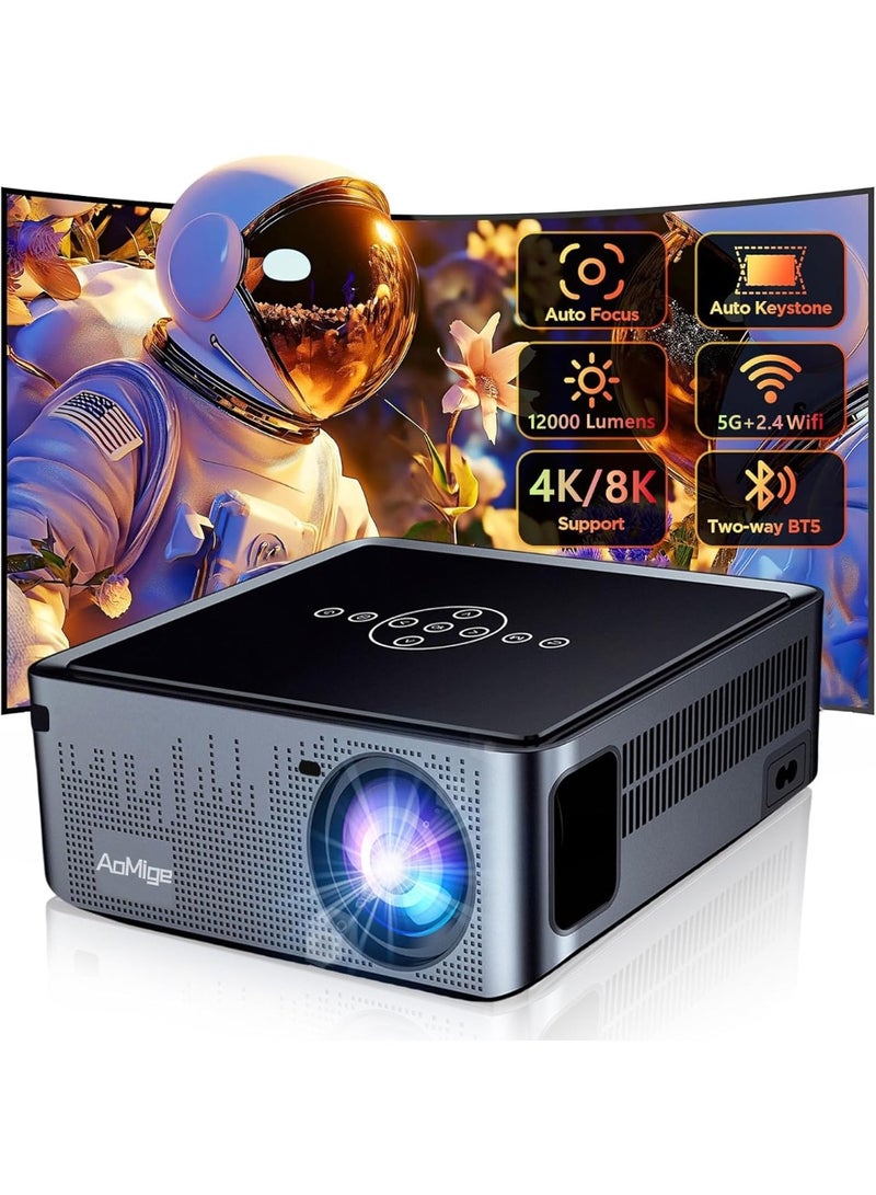 AoMige Smart Projector Support 8K/4K Video Decode & Auto Focus & Keystone,Full HD 1080P Theater Projector Outdoor/Home Video Projector,Portable Movie Projector With Dolby,Two-Way BT Connection,Voice Remote - Image 1